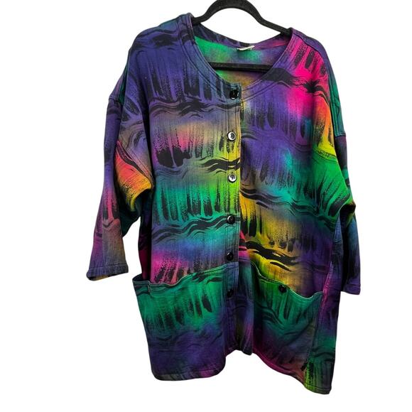 Vintage Wearable Art to wear Multicolor Abstract Button-Blazer Jacket  OS - Picture 5 of 13